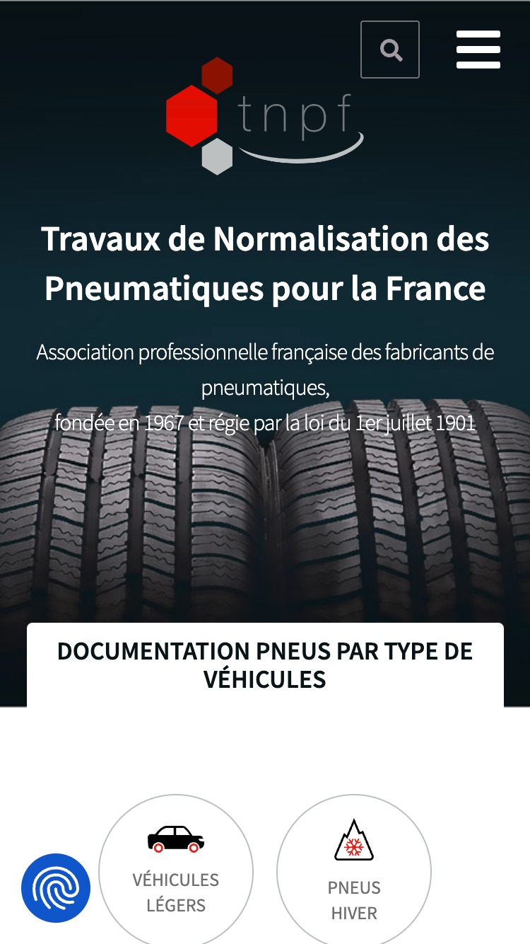 Site version mobile de l'association professionnelle française des fabricants de pneumatiques réalisé par sismeo, agence digitale à Paris