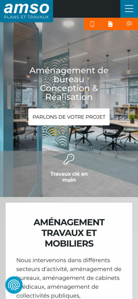 Site version mobile d'aménagement d’espaces de travail réalisé par sismeo, agence digitale à Paris