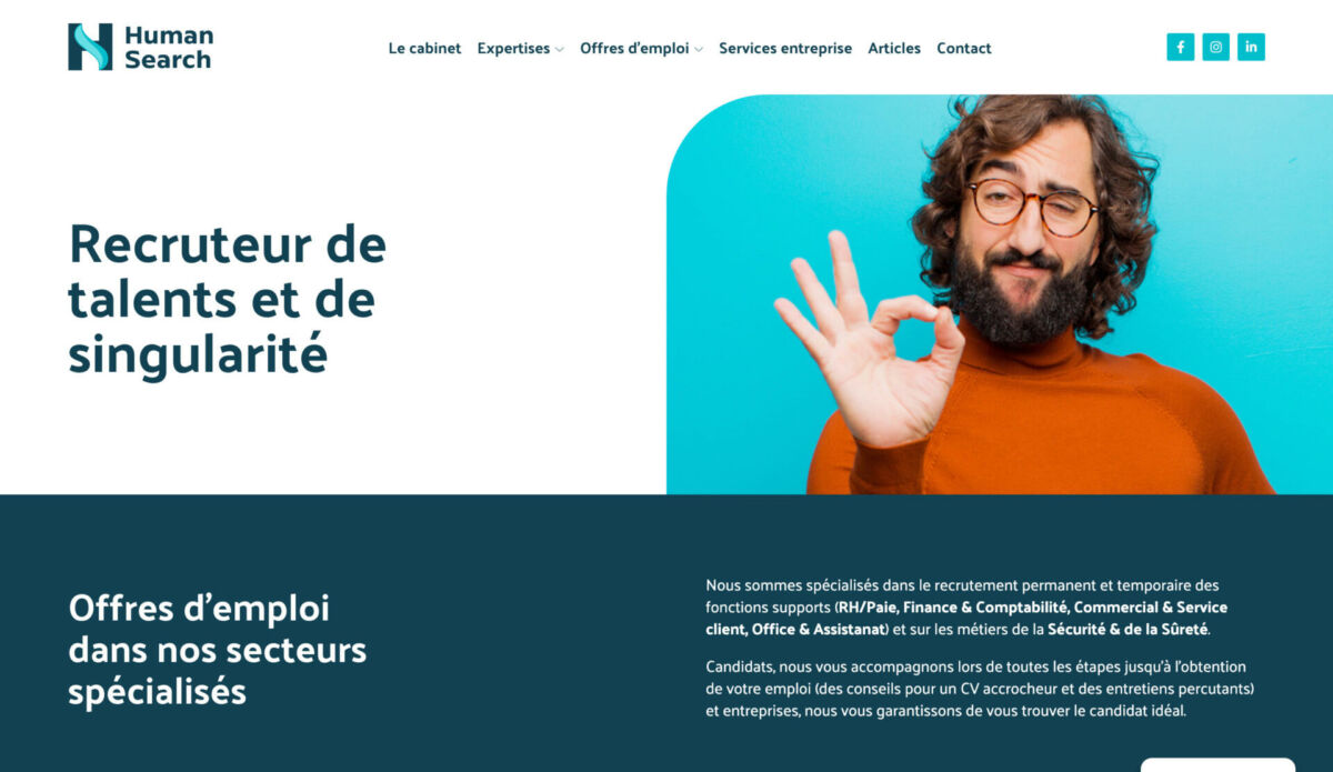 Site de recruteur permanent et temporaire des fonctions supports, sécurité et de sûreté réalisé par sismeo, agence digitale à Paris