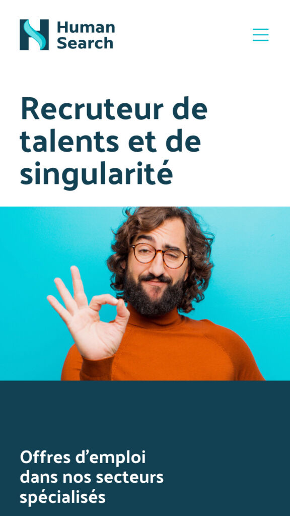 Site version mobile de recruteur permanent et temporaire des fonctions supports, sécurité et de sûreté réalisé par sismeo, agence digitale à Paris